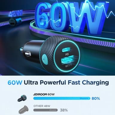 Joyroom Mobillader til bil CCN01 60W Car Charger with Light Button USB-A USB-C