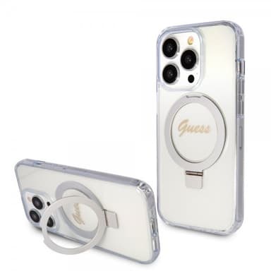 Guess iPhone 15 Pro Max Deksel Ring Stand Glitter MagSafe Transparent