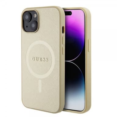Guess iPhone 15 Deksel Saffiano MagSafe Beige