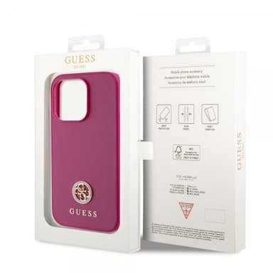Guess iPhone 15 Pro Max Deksel Metal Logo Strass Metallic Rosa