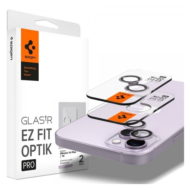 Spigen iPhone 14/iPhone 14 Plus Linsebeskyttelse GLAS.tR EZ Fit Optik Pro Lilla 2-pakning