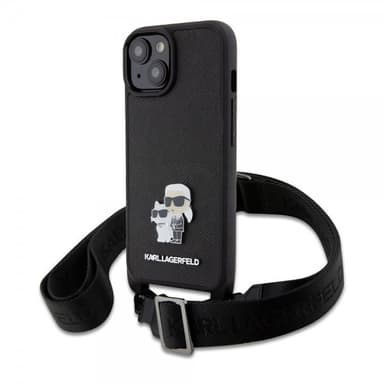 Karl Lagerfeld iPhone 15 Deksel Saffiano Karl & Choupette Crossbody Svart