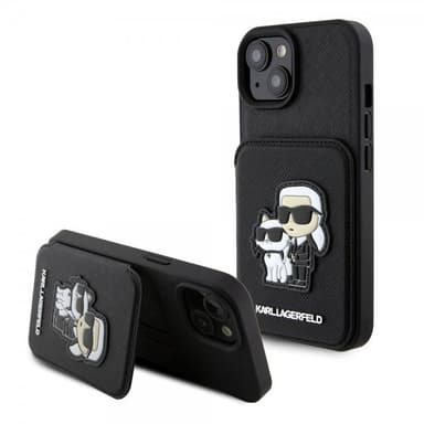 Karl Lagerfeld iPhone 15 Deksel Saffiano Card Slots & Stand Svart