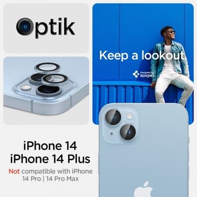 Spigen iPhone 14/iPhone 14 Plus Linsebeskyttelse GLAS.tR EZ Fit Optik Pro BlÃ¥ 2-pakning