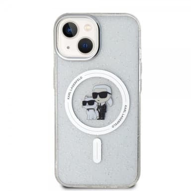 Karl Lagerfeld iPhone 15 Deksel Karl & Choupette Glitter MagSafe Transparent