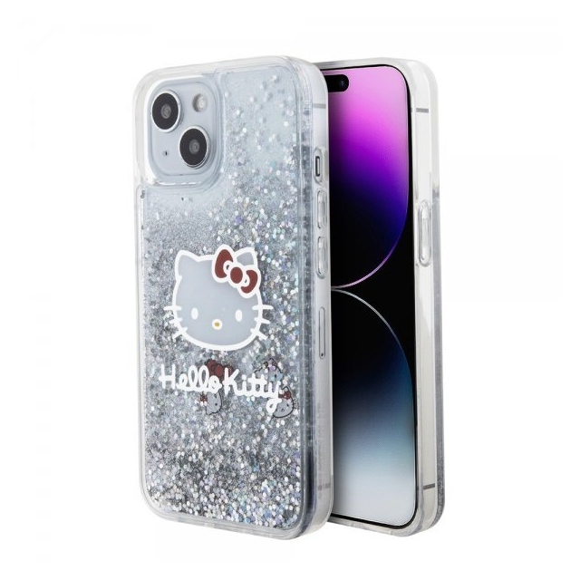 Hello Kitty iPhone 15 Deksel Liquid Glitter Translucent