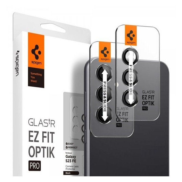 Spigen Samsung Galaxy S23 FE Linsebeskyttelse Glas.tR EZ Fit Optik 2-pakning Svart