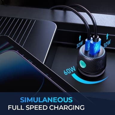 Joyroom Mobillader til bil CCN01 60W Car Charger with Light Button USB-A USB-C