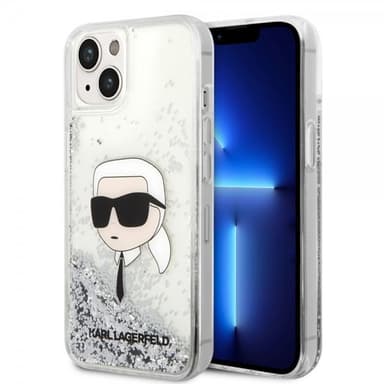 Karl Lagerfeld iPhone 15 Deksel Liquid Glitter NFT Karl Sølv