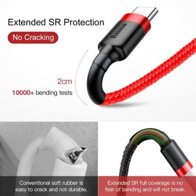 Baseus Kabel Cafule Cable USB-A/USB-C 3m Rød