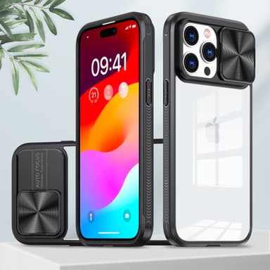 Anti-fall iPhone-deksel med skyvevindu for kamerabeskyttelse Sort iPhone 15 Plus
