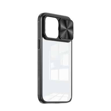 Anti-fall iPhone-deksel med skyvevindu for kamerabeskyttelse Sort iPhone 15 Plus