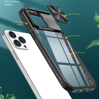 Anti-fall iPhone-deksel med skyvevindu for kamerabeskyttelse Sort iPhone 15 Plus