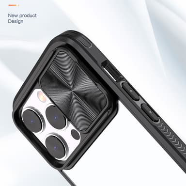 Anti-fall iPhone-deksel med skyvevindu for kamerabeskyttelse Sort iPhone 15 Pro Max