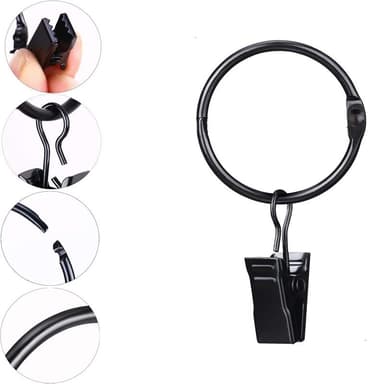 Gardinringar i metall med klämmor gardinhängare 20-pack Sort 32 mm
