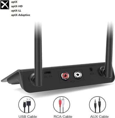 NÖRDIC Bluetooth 5.2 trådløs sender og mottaker DAC Qualcomm aptX Adaptive aptX HD 3,5 mm AUX RCA