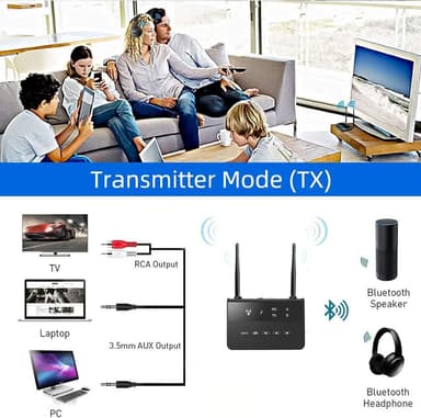 NÖRDIC Bluetooth 5.2 trådløs sender og mottaker DAC Qualcomm aptX Adaptive aptX HD 3,5 mm AUX RCA