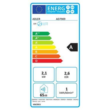 Adler klimaanlegg 7000 BTU AD 7909 Frittstående, vifte, Antall hastigheter 2