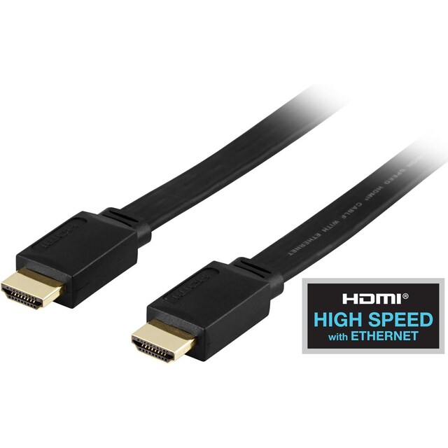 DELTACO HDMI-kabel, v1.4+Ethernet, 19-pin ha-ha, 1080p,flat,svart, 3m