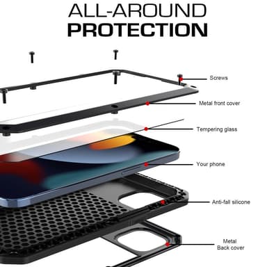 Kraftig robust hybrid-deksel+herdet glass til iPhone 15
