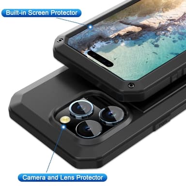 iPhone 15 Pro Heavy Duty Robust Hybrid-deksel+Herdet Glass