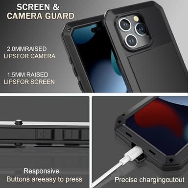 Kraftig robust hybrid-deksel+herdet glass til iPhone 15