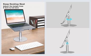 NÖRDIC Roterende laptopstativ i aluminium, justerbar høyde Ergonomisk datamaskinstativ med 360 roterende,