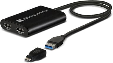 Sonnet USB-A og USB-C Dual 4K HDMI 2.0 Displaylink Adapter for bærbare datamaskiner og M1/M2 Mac-er