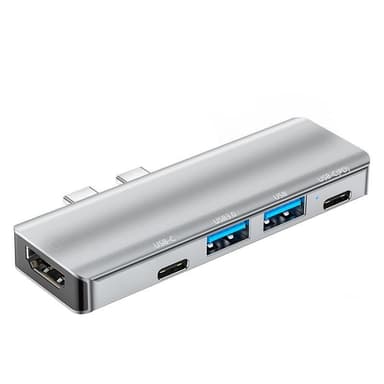 NÖRDIC 2 til 5 USB-C-dokkingstasjon for MacBook Pro og Air 1xHDMI 4K30Hz 1xUSB-C 1xUSB-C PD100W 1xUSB-A 3.0 1xUSB-A 2.0