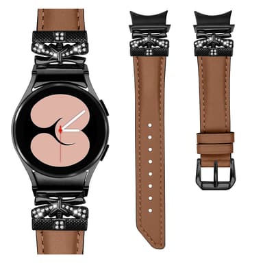 Bling Rhinestone Leather Watch Band for Samsung Galaxy Watch 4/5/6 Series Brun
