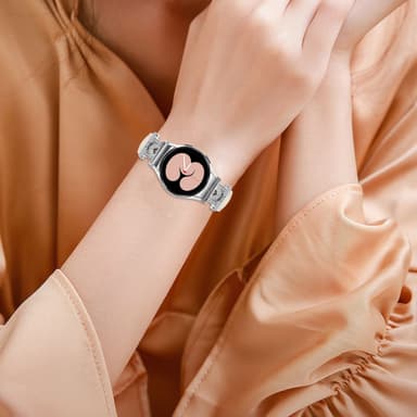 Rhinestone Silver M-Type Link-klokkerem for Samsung Galaxy Watch 4/5/6-serien Hvit