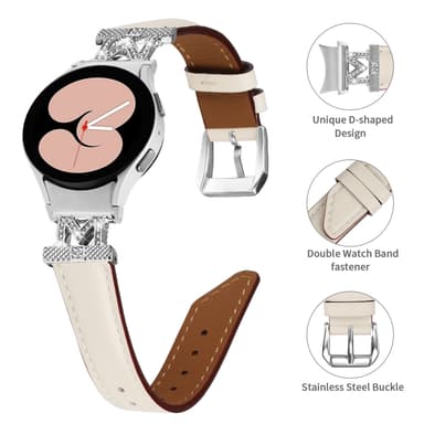 Rhinestone Silver M-Type Link-klokkerem for Samsung Galaxy Watch 4/5/6-serien Hvit