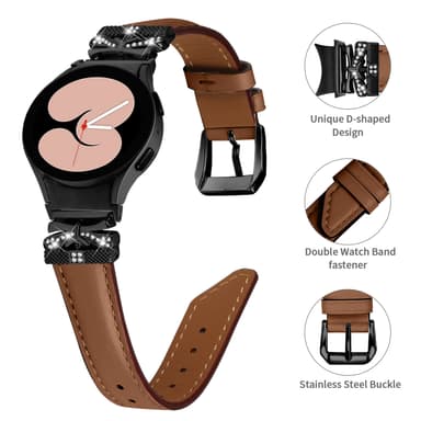 Bling Rhinestone Leather Watch Band for Samsung Galaxy Watch 4/5/6 Series Brun