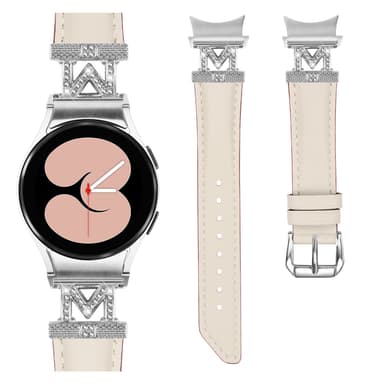 Rhinestone Silver M-Type Link-klokkerem for Samsung Galaxy Watch 4/5/6-serien Hvit