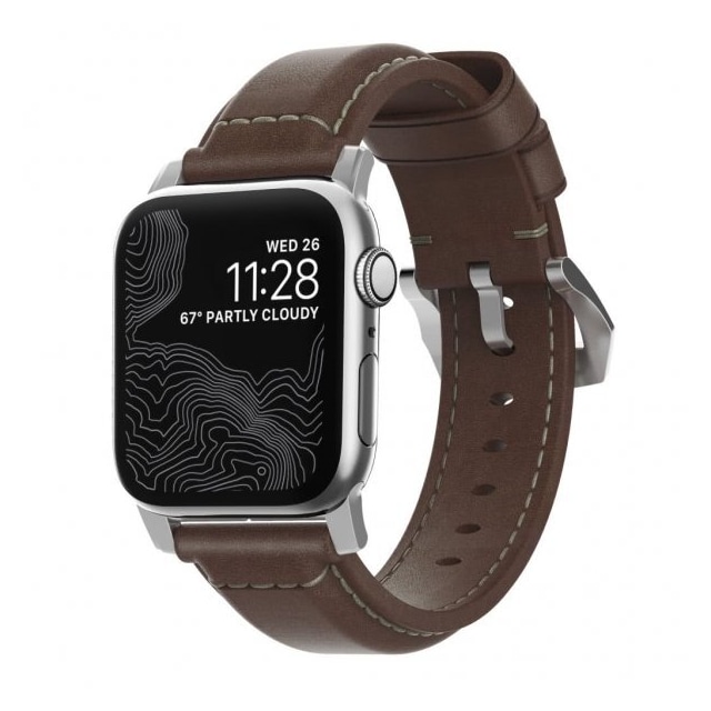 NOMAD Apple Watch 42/44mm/Apple Watch Ultra Armbånd Traditional Strap Sølv/Rustic Brown