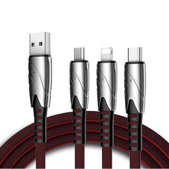 Vulkaan verhoging het internet 3-i-1 multilader 1,2 m for USB-C, mikro-USB og lightning - svart / rød -  Elkjøp