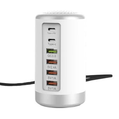Multilader USB 65W hurtiglader - Hvit / sølv