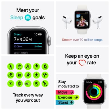 Apple Watch SE 44mm GPS (grå alu/sort sportsreim)