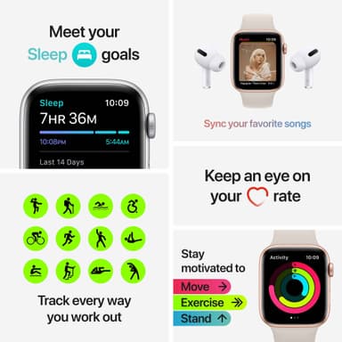 Apple Watch SE 40 mm GPS (stellargrå alu/midnatt sportsreim)