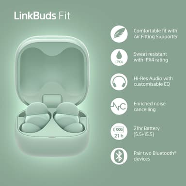 Sony LinkBuds Fit helt trådløse in-ear hodetelefoner (grønn)