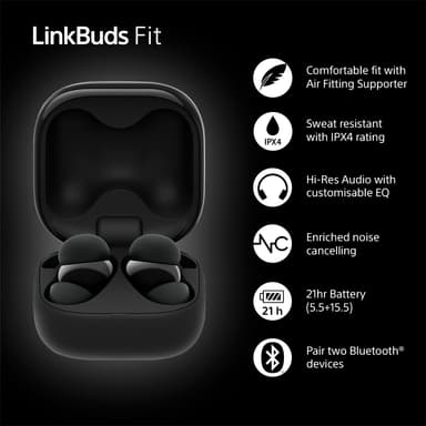 Sony LinkBuds Fit helt trådløse in-ear hodetelefoner (sort)