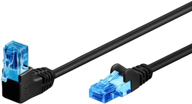 CAT 6A patchkabel 1x 90°vinklet, U/UTP, svart