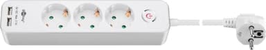 Goobay 3-veis strømskinne med bryter og 2 USB-porter