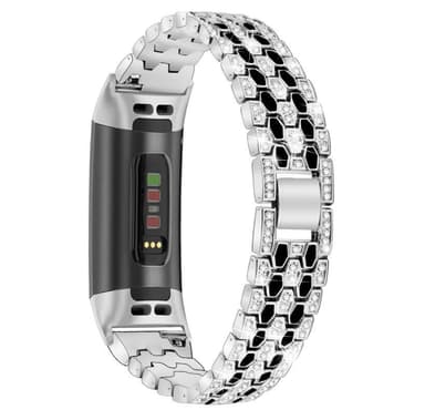 Klokkearmbånd som er kompatibelt med Fitbit Charge 3/4 Alloy / Rhinestone Silver / Black