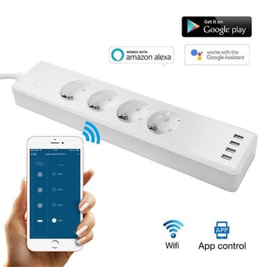 WiFi smart stikkontakt med 4 stikkontakter + 4 USB hvit