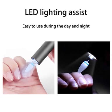 Elektrisk neglelakkpenn / neglefil med LED - Svart