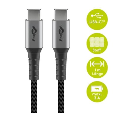 USB-C ™ til USB-C ™ Tekstilkabel med metallplugger (Space grå / sølv) 1 m