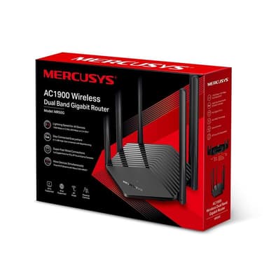 Mercusys Dual-Band Router MR50G 802.11ac, 600+1300 Mbit/s, 10/100/1000 Mbit/s, Ethernet LAN (RJ-45) porter 2, MU-MiMO Ja, Antennetype 6xFixed, Svart