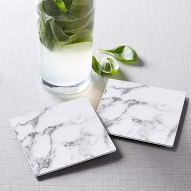Firkantede glassunderlag med boks PVC 6-pakning Marmor / Hvit