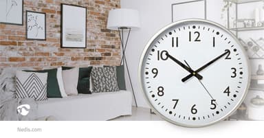Nedis Veggur | Diameter: 380 mm | Plast | Hvit / Sølv